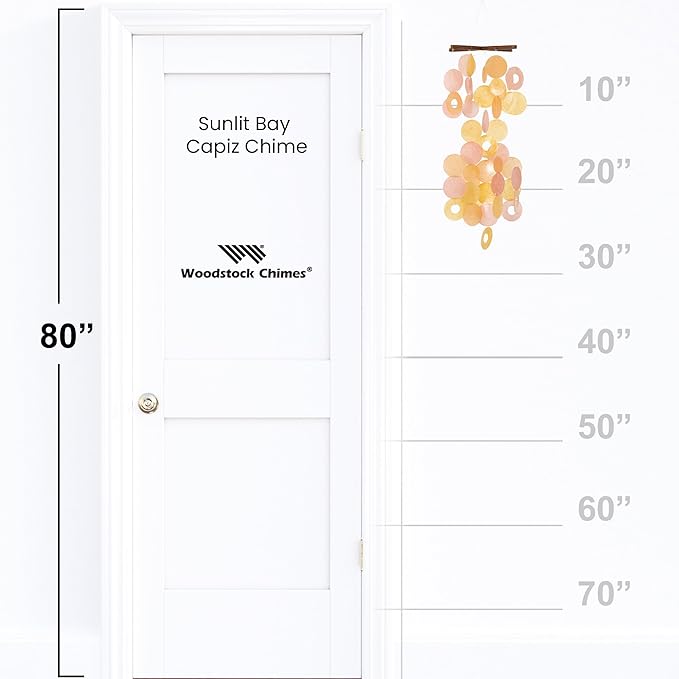 Woodstock Wind Chimes for Outside, Garden, Patio, Porch and Outdoor Decor (27'') Sunlit Bay Capiz Wind Chimes (C300)