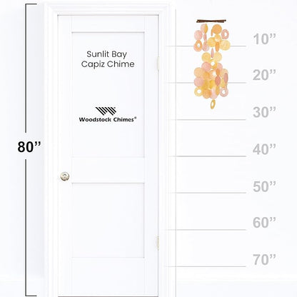 Woodstock Wind Chimes for Outside, Garden, Patio, Porch and Outdoor Decor (27'') Sunlit Bay Capiz Wind Chimes (C300)