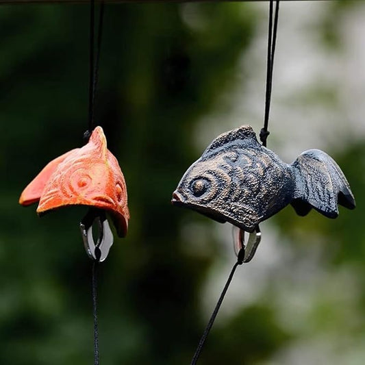 Set of 2, Japanese Goldfish Bless Small Wind Chimes Outdoor, Iwachu Cast Iron Lucky Temple Wind Bell Memorial Wind Chimes for Outside Good Luck for Garden, Patio, Balcony（Goldfish）