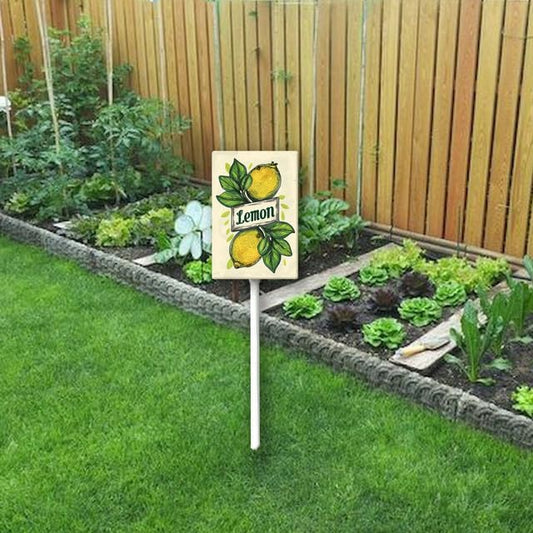 Uptell Vintage Aluminum Lemon Fruit Signs Yard Sign with Stake for Garden Fruit Garden Label Stakes Plant Markers for Outdoor Plants Waterproof 8x12 inch