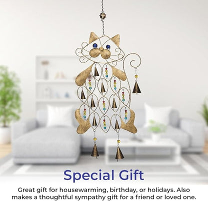 Cat Wind Chime, Indoor Décor or Outdoor Porch Patio, Memorial Gift for Cat Lover, Unique Hanging Decoration, 26” Long