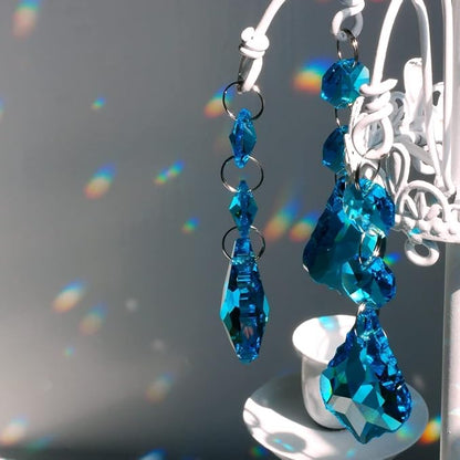 20pcs Chandelier Crystals Maple Leaf Prism Pendant Parts Connected Glass Octagon Beads Chain for Chandelier Decoration 38mm (Indicolite)