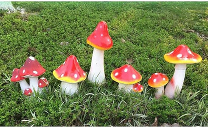 Garden Statue Animal Sculpture Outdoor Decor Gift Garden Crafts Ornaments Statues Mushroom Outdoor Decor Sculptures Patio Yard Hand-Painted Accessories Front Porch Lawn Figure(Red C,36x28x40cm)