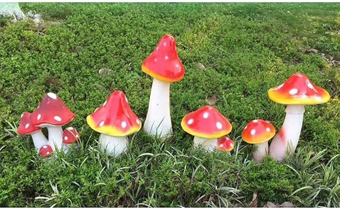 Garden Statue Animal Sculpture Outdoor Decor Gift Garden Crafts Ornaments Statues Mushroom Outdoor Decor Sculptures Patio Yard Hand-Painted Accessories Front Porch Lawn Figure(Reda,30x30x38cm)