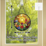 Stained Glass Window Hanging - Radiant Crystal Floral Sunburst 6.3in Sun Catchers Indoor Stained Glass Panels Wall Decor for Mom,Wife,Lovers,Festive