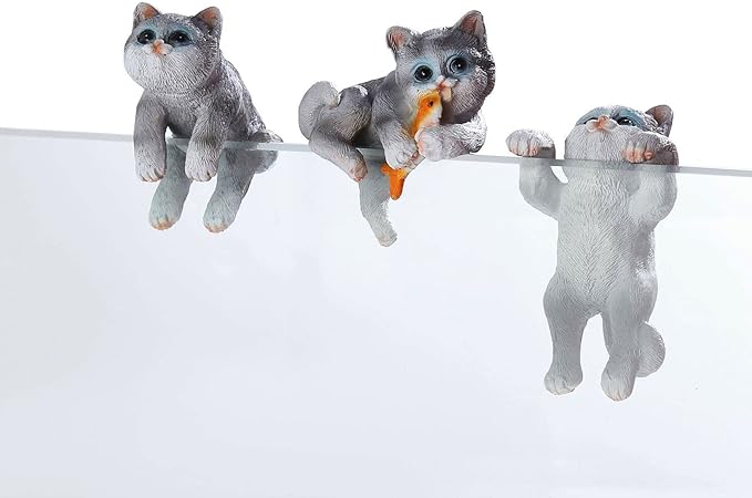 3 Pcs Resin Hanging Cat Figurines Planter Pot Hanger Miniature Fairy Garden Terrarium Edge Decor Flower Pot and Vase Hugger Hanging Animals Ornaments for Patio, Yard, Balcony