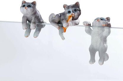 3 Pcs Resin Hanging Cat Figurines Planter Pot Hanger Miniature Fairy Garden Terrarium Edge Decor Flower Pot and Vase Hugger Hanging Animals Ornaments for Patio, Yard, Balcony