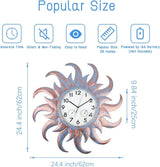 Large Outdoor Clock Silent Non-Ticking, Outdoor Wall Clock with Thermometer & Hygrometer Combo, Quartz Outside Clock for Patio, Garden, Living Room (Blue)