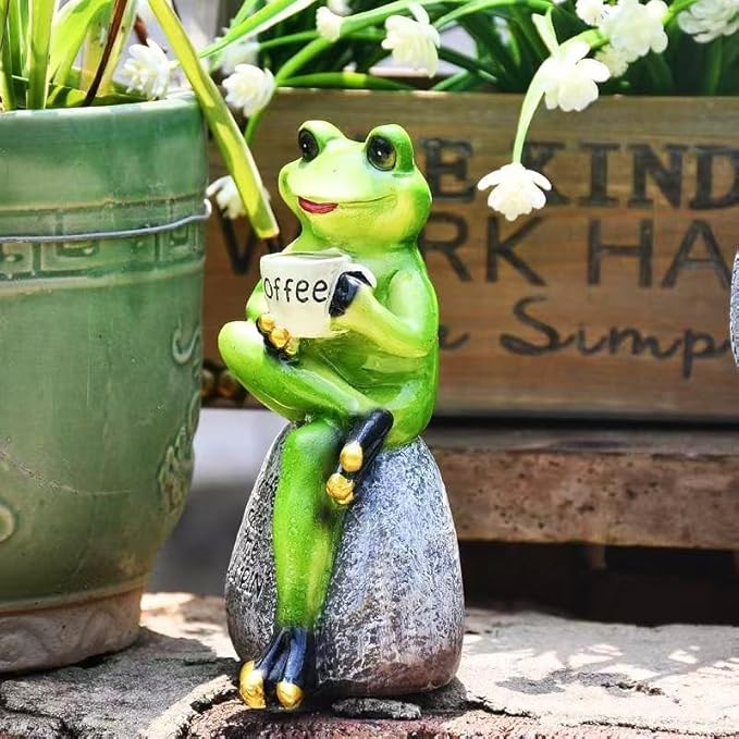 Adorable Animal Garden Statue with Umbrella - Charming Outdoor Decor for Yard, Patio, or Garden (Yellow Cup)