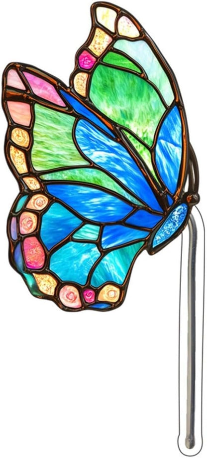 Bird Butterfly Flower Plant Pot Stake Decoration, 4.7 Inch 2D Colorful Acrylic Bird Butterfly Garden Ground Insert Decor, Outdoor Yard Lawn Pathway Patio Art Ornaments, Gifts for Mom (L)