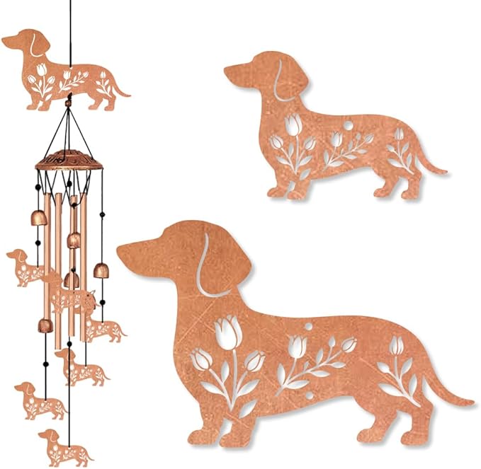 Wind Chimes for Outside, Melodious Melodic Tones Dachshund Style Windchimes Suitable for Outdoor Garden Patio Porch Decor, Unique 33“ Metal Memorial Wind Chimes Friendship Gifts for Women