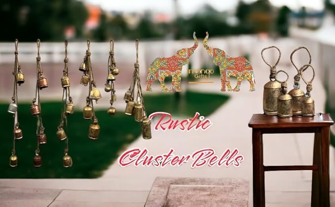Mango Gifts Vintage Shabby Chic Rustic Cow Bells Hanging Wind Chimes with Rope Tranquil Bohemian Style Decor for Garden, Outdoor, Indoor and Patio Decoration (MGT31)
