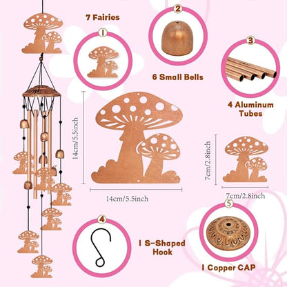 Melodious Melodic Tones Wind Chimes for Outside, Mushroom Decoration Windchimes Suitable for Outdoor Garden Patio Porch Decor, 33“ Metal Memorial Wind Chimes Gifts for Friends and Family