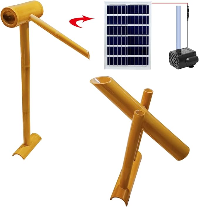 Handmade Solar Water Pump Fountain Kit, Free Standing Bamboo Fountain, Japanese Rocking Water Fountain, Patio Water Fountains, for Creates a Captivating Outdoor Fountain,Carbonization