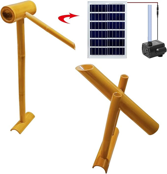 Handmade Solar Water Pump Fountain Kit, Free Standing Bamboo Fountain, Japanese Rocking Water Fountain, Patio Water Fountains, for Creates a Captivating Outdoor Fountain,Carbonization