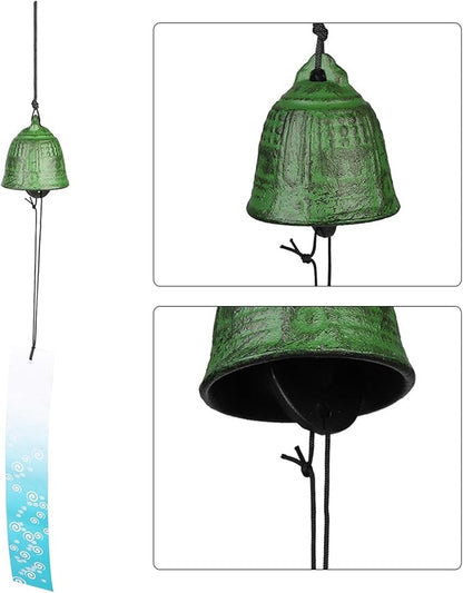 AUNMAS Wind Chimes for Outside, Japanese Cast Iron Wind Chime Zen Buddhist Temple Bell Design with Soothing Meditation Sound Unique Balcony Wnd Bell for Home Garden Decor(Green)