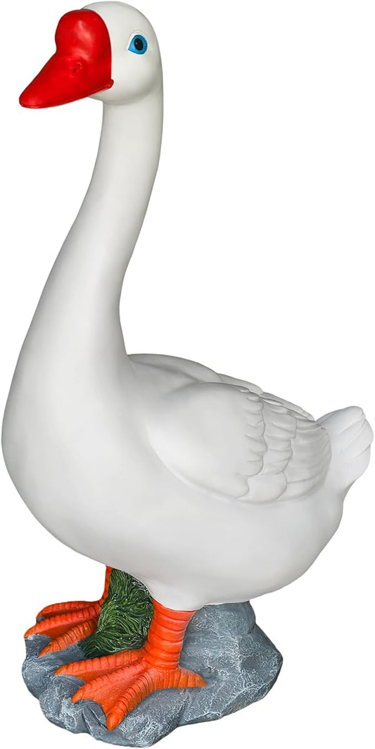 20" Large Porch Goose Statue Deocr, White Lifelike Lawn Goose Sculpture ,Resin Indoor or Outdoor Decorative Figurine for Garden, Patio, Yard, Entryway Accent, Unique Housewarming Gift, Gifts for Mom