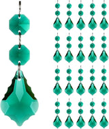 20pcs Chandelier Crystals Maple Leaf Prism Pendant Parts Connected Glass Octagon Beads Chain for Chandelier Decoration 38mm (Peacock Green)