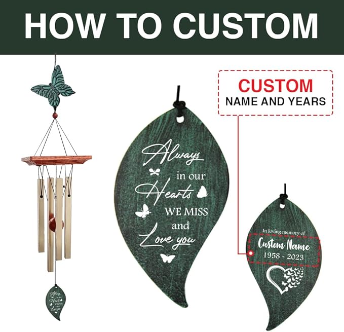 ASTARIN Memorial Custom Wind Chimes for Loss of Loved One, Wind Chimes for Patio Yard Decor, 24'' (Condolences-2)
