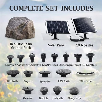 Realistic Granite Rock Solar Bird Bath Fountain - Solar Fountain for Bird Bath with Solar Panel Resin Granite Rock, Solar Powered Bird Bath Fountain for Garden Ponds (Gray)