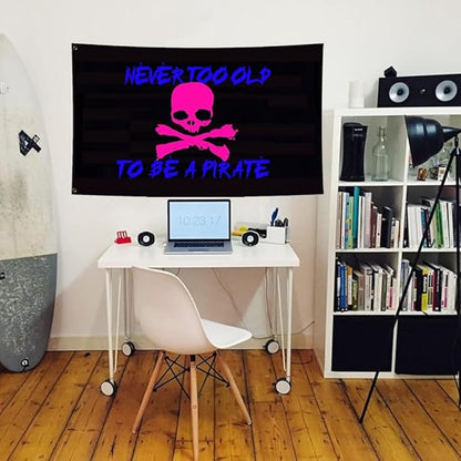To Be A Pirate 3D Flag 3X5Ft, Pink Skull Never Too Old Flags, Double-Sided Printed, Funny Meme Flags, Men Women Banner, Fade Proof Vivid Color, Double Stitched with 2 Brass Grommets, Bar Garden Street Decoration, GYM, Office Decor,Indoor Outdoor Use,Gi...