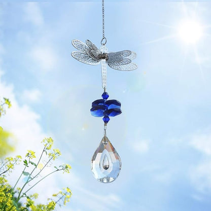WEISIPU Crystal Suncatcher Prism - Dragonfly Suncatchers for Windows Hanging Rainbow Maker, K9 Crystal Metal Dragonfly Ornament, Christmas Tree Decor, Gifts (Blue)