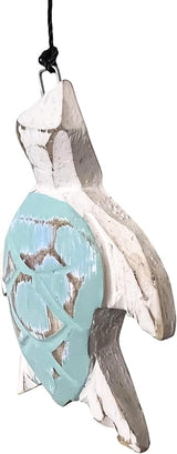 Rustic Sea Turtle Bamboo and Wood Windchimes – Outdoor Wind Chime – Distressed Finish – Whitewash & Teal Blue – Natural Beautiful Relaxing Sound