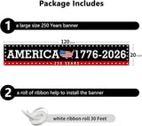 Probsin Large 250 Anniversary USA Banner 120" x 20" America 1776-2026 250 Years of Freedom American Map Black Patriotic Party Supplies Home Decorations for Outdoor, Indoor, Yard, Garden, Porch, Lawn