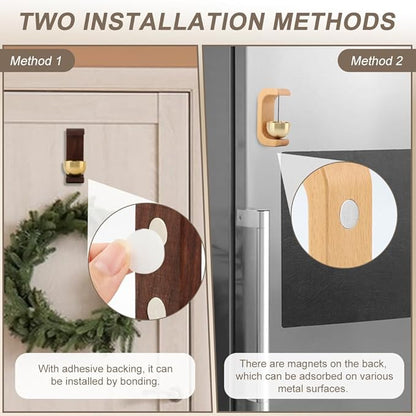 2Pcs Magnetic Shopkeepers Bell for Door Opening - Vintage Wooden Wind Chime Doorbell with Brass Bell, Wireless Adhesive Door Chime for Housewarming Gift Refrigerator Room Garden(Brown，Light)