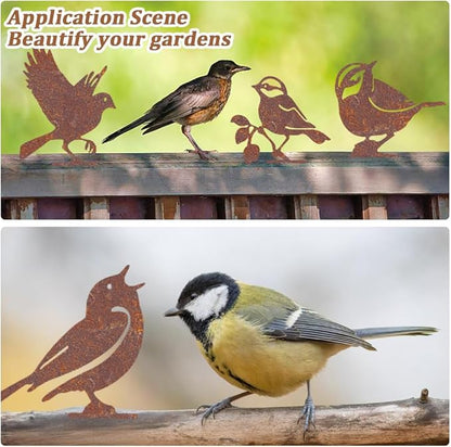 CREATCABIN 5Pcs Rusty Birds Fence Decoration Outdoor Birds Decor for Yard Art Metal Craft Statue Ornaments Iron Sculptures Stakes Rustic Garden Decor for Farmhouse Yard Wall