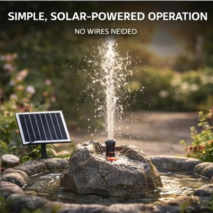 Realistic Granite Rock Solar Bird Bath Fountain - Solar Fountain for Bird Bath with Solar Panel Resin Granite Rock with 10 Nozzles & Dry Run Protection for Garden Ponds, Can Cloudy Day Use (Grey)