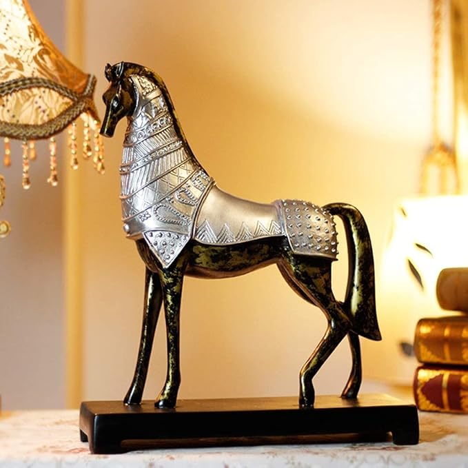 Garden Ornaments Decor Statue Outdoor,Statue Stunning Home Garden Ornament Sculpture Decoration Antique War Horse Sculpture Handmade Resin War Steed Statue Retro Desktop Ornament Creative
