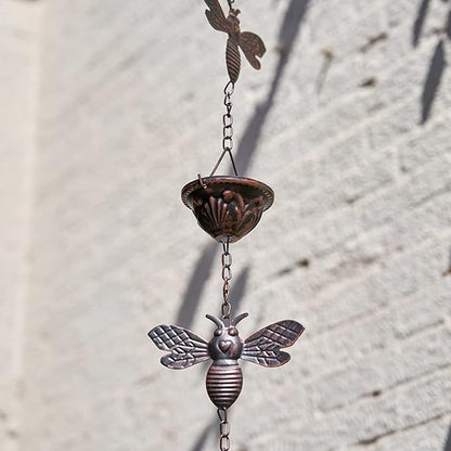 8.5Ft Bee and Cup Rain Chain Outdoor Decorative Rain Gutter Drain Rain Catcher Gutter Chain
