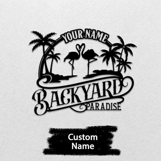 MeMate Personalized Outdoor Sign - Flamingo House Metal Sign for Porch Deck Backyard Patio Pool - Perfect Housewarming Gift