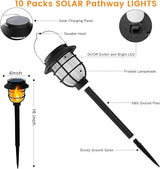 10 Pack Solar Pathway Lights Outdoor - Bright Solar Powered Garden Lights with Flickering Flame, Auto On/Off Waterproof Path Lights Decorative, Landscape Lighting for Yard Patio Walkway Driveway