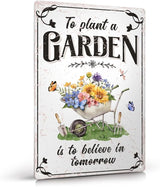 Vintage Tin Sign - 'Plant A Garden' for Home, Greenhouse - 12"x8"