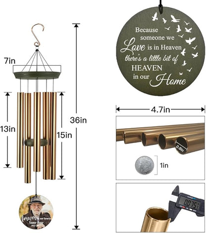 Personalized Memorial Wind Chimes, 36inch Custom Name Sympathy Wind Chime, in Loving Memory for Loss of Loved Dad/Mom, Condolences Gifts, Forever in Heart (Produced in USA)