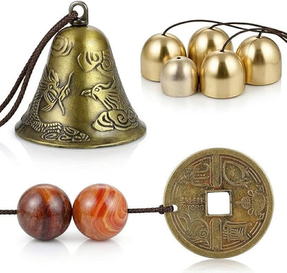 Lucky Wind Chimes Fengshui Bell Copper Alloy Dragon Bell 6 Bells Hanging Wind Bell for Home Garden Hanging Good Luck Blessing