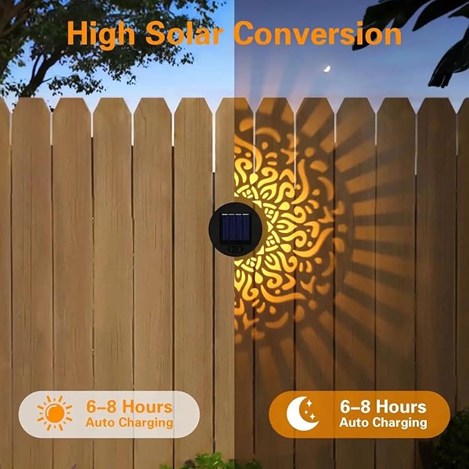 Decorative Solar Mandala Lights, Solar Mandala Lights Outdoor, Solar Powered Outdoor Wall Deck Step Lights, Mandalas Theme Waterproof Fence Light for Garden Patio Backyard Decor (2Pcs Mandala)