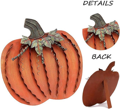 Linfevisi Metal Pumpkin Decor for Outside Standing Pumpkin Sign Flat Fall Porch Decor Yard Pumpkins Statue Outdoor Fall Decorations for Home Shelf Autumn Thanksgiving Halloween Garden Kitchen 2 Pack