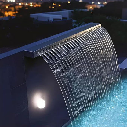 Stainless Steel Pool Fountain, Indoor/Outdoor Sheer Descent Waterfall Spillway Flow Platform, Pond Water Feature for Garden Outdoor Decoration,Silver,120cm