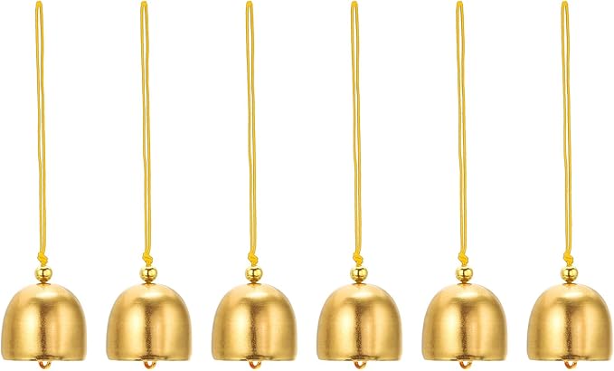 PATIKIL 6 Pcs Wind Chime, Hanging Bells Temple Bells Retro Outdoor Hanging Metal Chinese Wind Chime Round for Outside Garden Camping, Gold Yellow