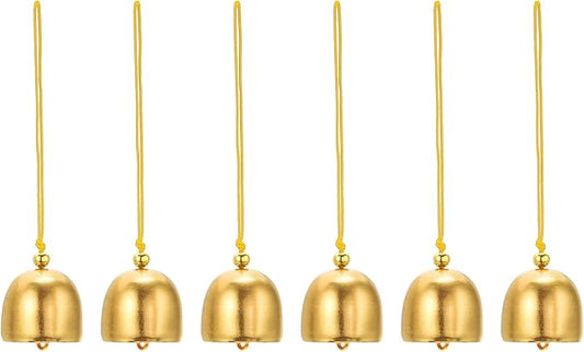 PATIKIL 6 Pcs Wind Chime, Hanging Bells Temple Bells Retro Outdoor Hanging Metal Chinese Wind Chime Round for Outside Garden Camping, Gold Yellow