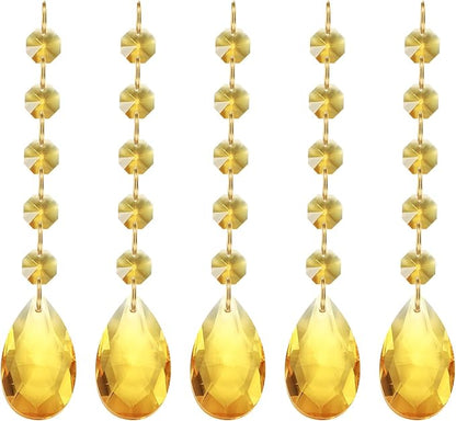 PATIKIL Teardrop Crystal Chandelier Pendants Beads, 5 Pack 135mm Length 38mm Chandelier Prisms Parts Ornaments Hanging Beads for DIY Arts Crafts Decoration, Gold Tone