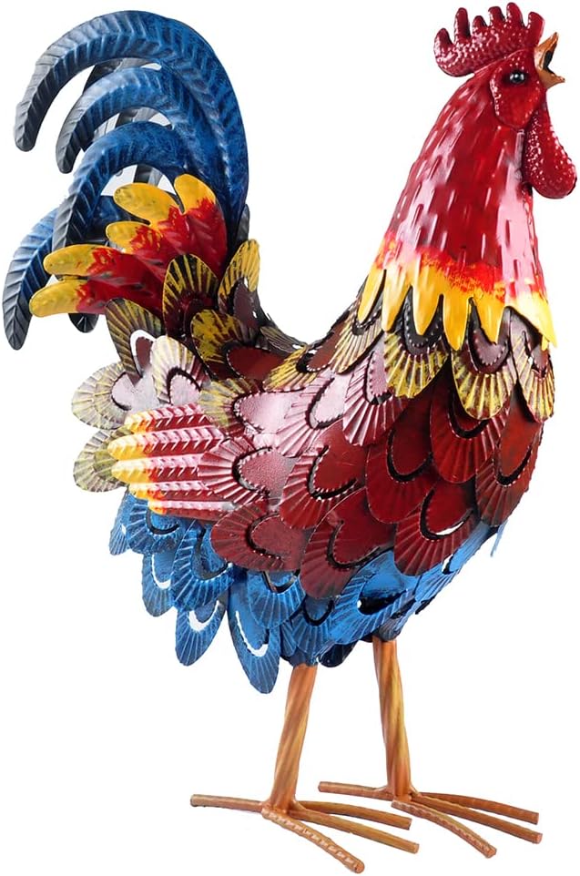 Metal Rooster Statue Garden Chicken Sculpture Decoration Metal Yard Art for Yard Outdoor Indoor Decoration (#B)