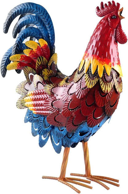Metal Rooster Statue Garden Chicken Sculpture Decoration Metal Yard Art for Yard Outdoor Indoor Decoration (#B)