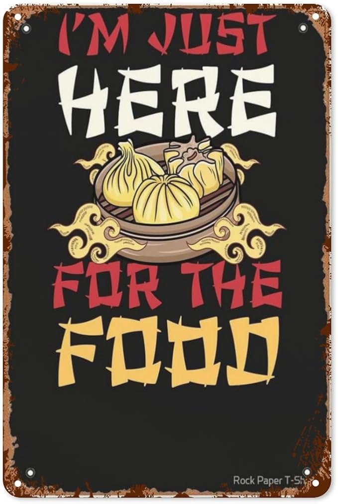 Vintage Metal Tin Sign I'm Just Here For The Food Chinese Year Dumplings Cny 2023 The Year Of The Rabbit Chinese Year 8x12 Inches Retro Wall Decor for Home,Garden,Patio,Office,Kitchen,Bedroom