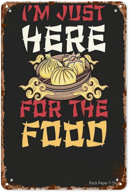 Vintage Metal Tin Sign I'm Just Here For The Food Chinese Year Dumplings Cny 2023 The Year Of The Rabbit Chinese Year 8x12 Inches Retro Wall Decor for Home,Garden,Patio,Office,Kitchen,Bedroom