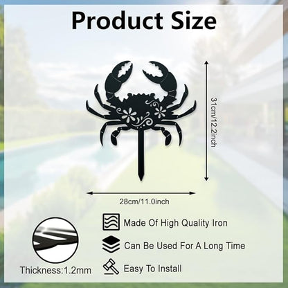 WADORN Crab Metal Decorative Garden Stakes, Funny Crab Sea Metal Silhouette Statues Ocean Animal Garden Ornament Gifts Black Yard Art Decoration for Outdoor Backyard Patio Lawn Walkways Pathway