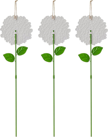 Glitzhome Set of 3 Hydrangea Garden Stakes, Metal Flower Yard Art with Hand Painted Color Finish and Detachable Stake, Iron Spring Lawn Patio Wall Decor, 24 "H